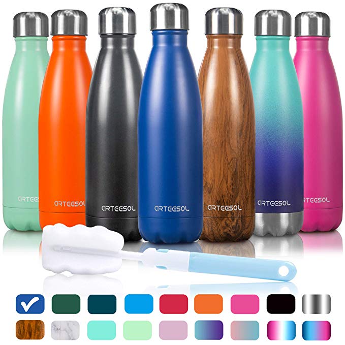 arteesol Water Bottle, Stainless Steel Double Walled Water Bottles, Vacuum Insulated Drink Bottle, Keep Hot and Cold Flask, Leak Proof Narrow Mouth,BPA Free for Sports,Gym,Camping