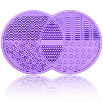 Makeup Brush Cleaning Mat, Silicone Makeup Brush Scrubber, Makeup Brush Cleaner Pad, Cosmetic Brush Cleaner, Brush Cleaning Pad, Suitable for Makeup Brush, Makeup Sponge, Powder Puff (Purple)