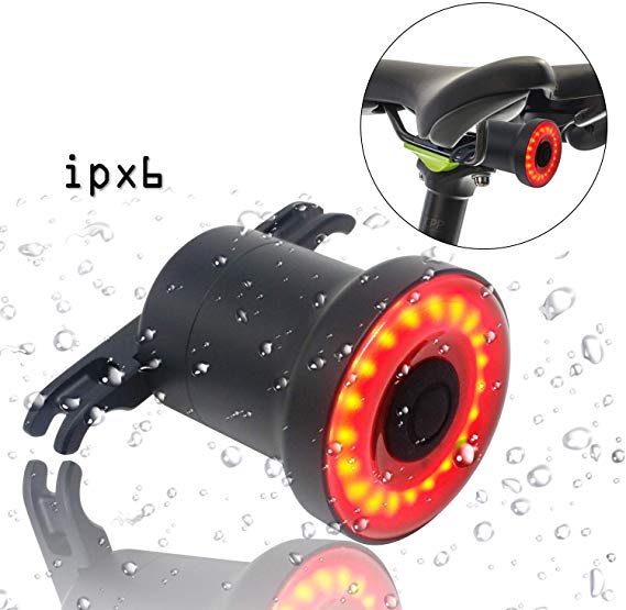 ENFITNIX Bike Tail Light Ultra Bright Rear USB Rechargeable Auto On/Off Brake Sensing IPX6 Waterproof Water Resistant Red High Intensity LED Bicycle Lights 30hour Running time for Skateboard