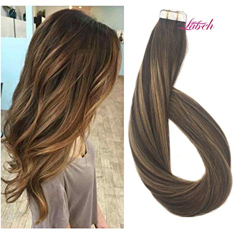 LAB HAIR Labhair Tape in Hair Extensions Human Hair Straight Multi Color Chocolate Brown Mixed Honey Blonde Two Tone Ombre Remy Tape in Human Hair Extensions 20pcs/50g 24"