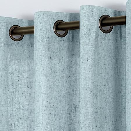 KOUFALL Seafoam Aqua Linen Curtains 96 Inches Long,Grommet Sheer Linen Curtain for Living Room,52x96 Inch Length 2 Panels