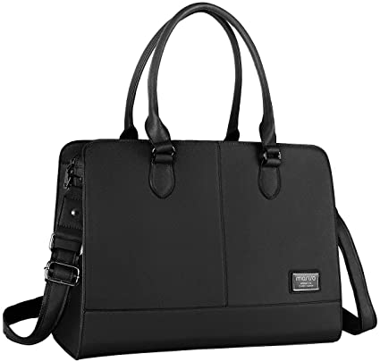 MOSISO Womens Laptop Tote Bag (Up to 15.6 Inch), PU Leather Large Capacity with 3 Layer Compartments Business Work Travel Tote Shoulder Briefcase Handbag Compatible with MacBook & Notebook, Black