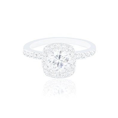 18k White Gold Plated Cushion Halo Cubic Zirconia Engagement Ring Bridal Jewelry (1.90 Carats) by Orrous & Co.