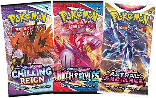 Pokemon Trading Card Game | Random Sealed 3 Booster Pack Lot | 100% Trusted Authentic Product from The Pokemon Brand | 30 Cards Total | Random Odds for Rare, Holo, V, VMAX & VSTAR Cards