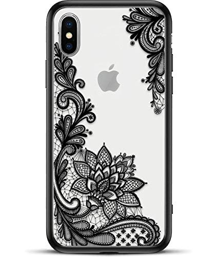 Viromo - Matte Phone Case for Apple iPhone X/Xs for Girls Womens with Cute Black Floral Design Shockproof Protective Slim Ultra Thin Hard Back Cover Rubber Bumper Cool Flowers Henna