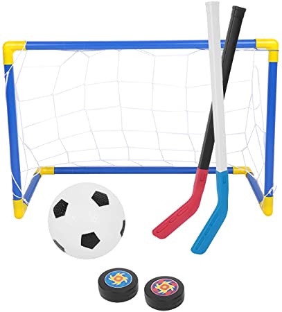Rehomy Kids Soccer Toy Set - 2 in 1 Sports Goal Net with Soccer Ball Ice Hockey Set with Hand Pump, Best Gift for Children