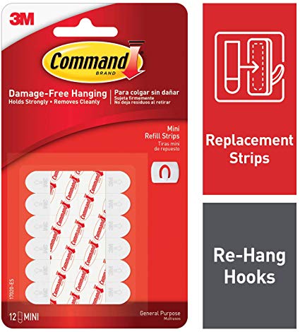 Command Replacement Strips, Mini, 12 strips, Re-Hang Indoor Hooks (17020-ES)