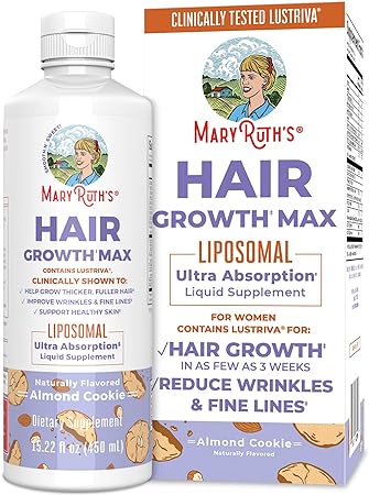 MaryRuth's Women's Hair Growth MAX Liposomal | with Lustriva®   Biotin 10000mcg | Thicker Hair, Wrinkles, Fine Lines, Skin Care | Ages 18  | 15.22 Fl Oz