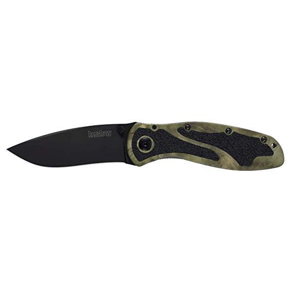 Kershaw Blur Camo Pocket Knife (1670CAMO); 3.4-Inch Drop Point Stainless Steel Folding Blade Includes SpeedSafe Assisted Opening, Liner Lock, Lanyard Hole and Reversible Pocketclip; 3.9 OZ