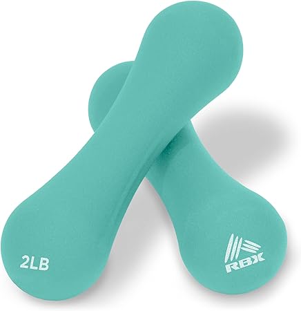 RBX Neoprene Hand Weights with Non-Slip Grip - Small Dumbbells for Body Building/Sculpting/Strength Training Exercise, 2 lbs each, Aqua, (Set of 2)