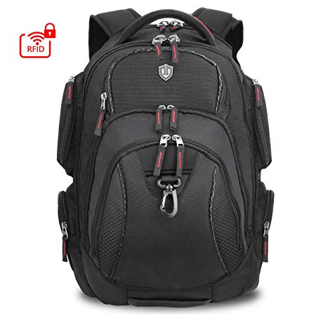 SHIELDON 15.6-inch Laptop Backpack, Durable Business Computer Bag 30L Large Travel Backpack with RFID Blocking Pocket, Reflective Strips, Carry-on College Schoolbag Laptop Bag for Men Women - Black