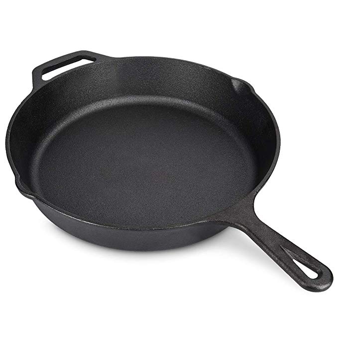 Navaris Cast Iron Skillet Pan - Pre-Seasoned 2 Handle Cast Iron Frying Pan Skillet for Oven, Stove, Barbecue, Campfire Cooking - 30 cm / 12 Inch