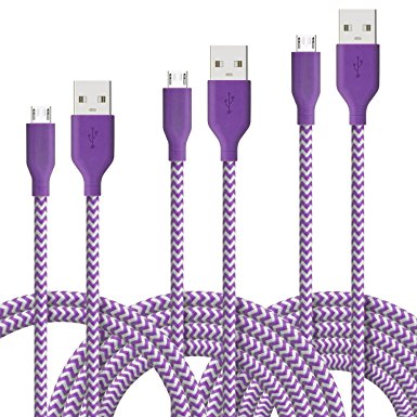 [3 Pack] Fasgear Micro USB(3ft,6ft,10ft) - Premium Charging Cables [Braided Nylon] for Samsung, Nexus, LG, Android Smartphone and More (Purple)