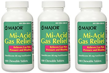 Simethicone 80mg Chewable Anti-Gas Generic for Mylanta Gas 3 PACK 3 X 100 ea. Total 300 Chewable Tablets