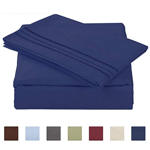 Balichun Luxurious Bed Sheet Set Hypoallergenic Microfiber 1800 Bedding Super Soft 4-Piece Sheets with 18" Deep Pocket Fitted Sheet Twin/Full/Queen/King/Cal King Size (Dark Blue, Twin)