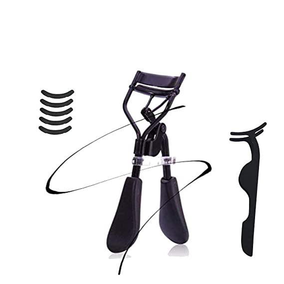 Eyelash Curler, Beauty Eye Lashes, with Tweezers and Silicone Pressure Refill Replacement Pads Pad,Fits All Eye Shapes Dramatically, Get Curled Super Glamorous Eyelashes in Seconds(Black)