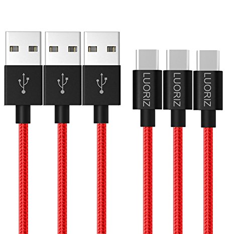 LUORIZ USB Type C Cable, 3 Pack 2m/6.6ft Long Nylon Braided USB C Charger Cord Cable Charging Lead for Samsung Galaxy S8 S8  Note 8, Sony Xperia XZ, Huawei P9 P10, LG V20 G5 G6, Nexus 5X 6P, HTC 10 U11, Nintendo Switch, OnePlus 2 3T, Lumia 950 XL, ChromeBook Pixel, and More USB C Devices - Red