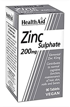 Zinc Sulphate 200mg (45mg elemental Zinc) - 90 Tablets by HealthAid