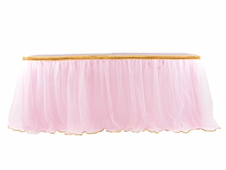 HBBMagic 4.5 Yards Handmade Elegant Fluffy Tulle Table Skirt for Rectangle or Round Tables for Party Decoration, Meetings, Birthdays, Wedding, Baby Shower