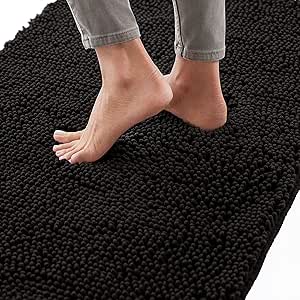 Gorilla Grip Bath Rug Mat 54x24, Thick Soft Absorbent Chenille, Rubber Backing Quick Dry Microfiber Mats, Machine Washable Rugs for Shower Floor, Bathroom Runner Bathmat Accessories Decor, Black