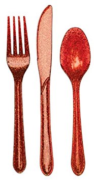 Creative Converting Premium Plastic Glitz Red Glitter Cutlery, 24 Utensils Per Package