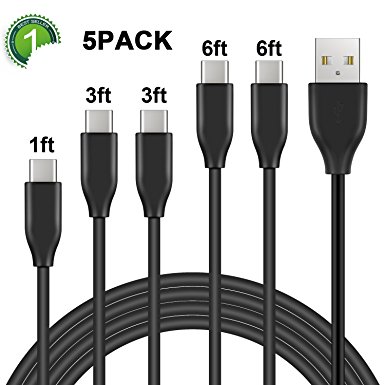 USB Type C Cable, Xcords USB C Cable 5Pack (1FT 23FT 26FT) USB C to USB 2.0 S8 Charger Cable for Galaxy S8, S8 Plus, LG G5 G6 V30, HTC 10, Nexus 5X/6P,Google Pixel XL(Black)