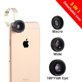 3 in 1 Lens with Metal Clip180 Degree Fisheye Lens10x Macro067x Wide Angle Lens for Iphone 66 Plus and Most Smart Phonesno Dark Circle By Wide Angle Lens