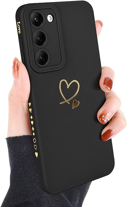 Newseego Compatible with Samsung Galaxy S23 Plus Case Girls Women, Cute Love Heart Pattern Phone Case Flexible Liquid Silicone Shockproof Protective Bumper Cover for Samsung Galaxy S23 Plus-Black