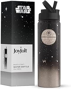 JoyJolt Stainless Steel 22 oz Star Wars Water Bottle with Straw Lid, BPA-Free Sports and Travel Vacuum Insulated Water Bottle, Destination Collection Death Star Bottle, Star Wars Gifts