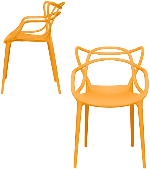 Set of 2 - Masters Entangled Chair Replica - Modern Designer Armchairs for Dining Rooms, Offices and Kitchens (Orange)