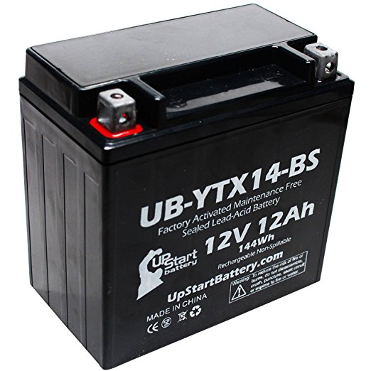 Replacement 2004 Honda TRX350 Rancher 350 CC Factory Activated, Maintenance Free, ATV Battery - 12V, 12AH, UB-YTX14-BS
