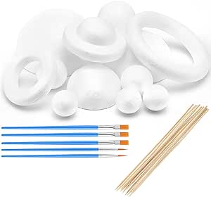 27 Pieces Solar System Model Kit Includes 12 Pieces Mixed Sized Foam Balls and 10 Pieces Long Bamboo Sticks and 5 Pieces Painting Brushes for Kids School Science Projects Arts and Crafts Supplies