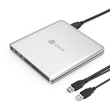 USB 3.0 DVD CD Burner Drive, iClever External High Speed CD/ DVD RW Player for PC Laptop Desktop Support Apple Macbook Pro/ Air, Mac OS,Win 7/ 8/ 10 and Sumsung S8/ S8 Plus, other Laptop Silvery