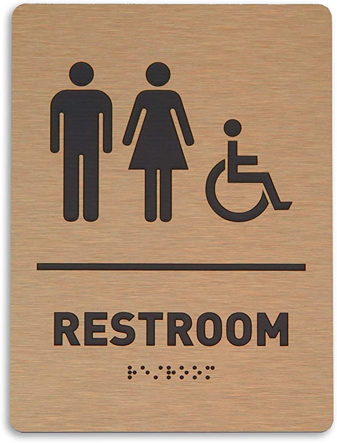 Unisex Restroom Identification Sign - ADA Compliant Bathroom Sign, Wheelchair Accessible, Raised Icons, Raised Braille, Brushed Bronze, TCO Inspection Certified (6"W x 8"H) - by GDS