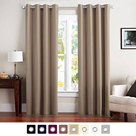 Vangao Home Decorative Light Blocking Draperies Thermal Insulated Solid Grommet Top Window Blackout Curtains/Drapes/panels for Kids/Living Room 52Wx63L Inch 1 Panel Antique Taupe