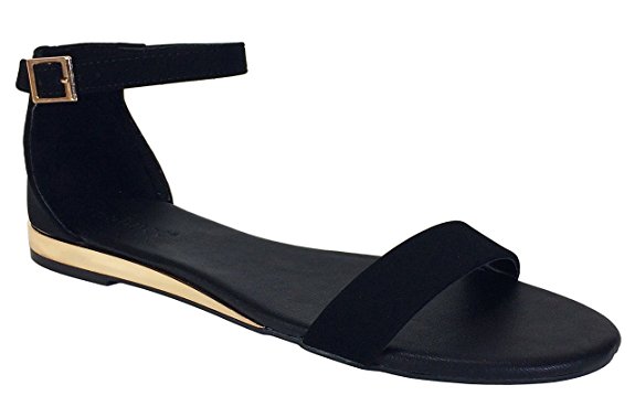 BAMBOO Women's Single Band Ultra Low Wedge Sandal with Ankle Strap