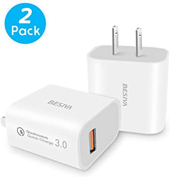 Quick Charge 3.0, Besiva 2-Pack USB Wall Charger, 18w Wall Charger Adapter Compatible for Samsung Galaxy S10/S9/Plus, Note 8/7, LG, HTC, Pixel, Tablet, Moto, Android Phones and More Devices