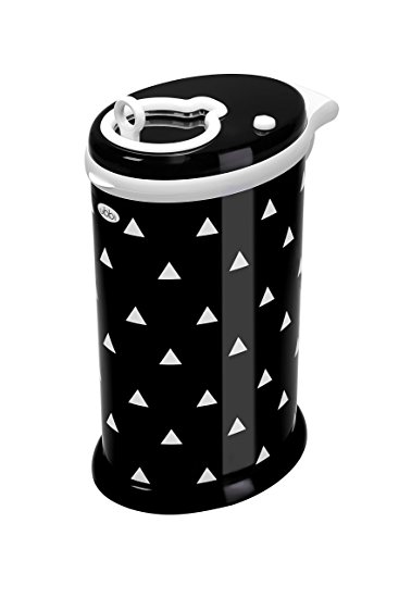 Ubbi Money Saving, No Special Bag Required, Steel Odor Locking Diaper Pail, Black Triangles