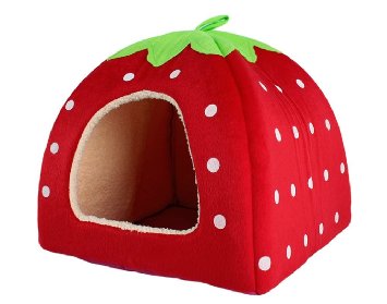 Lovely Strawberry Soft Cashmere Warm Pet Nest Dog Cat Bed Foldable Red