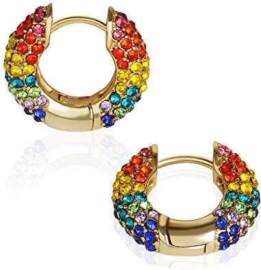 JURAN 14K Gold Plated Cuff Huggie Hoop Earrings Stud Crystal Fashion Jewelry Gift for Women