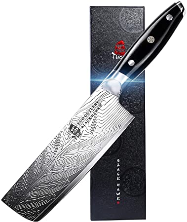 TUO Black Hawk-S Nakiri Knife - Japanese Chef Knife and Vegetable Cleaver, 6.5 inch High Carbon Stainless Steel Kitchen Knife with G10 Full Tang Handle, Plus Microfiber Cloth - Value Bundle