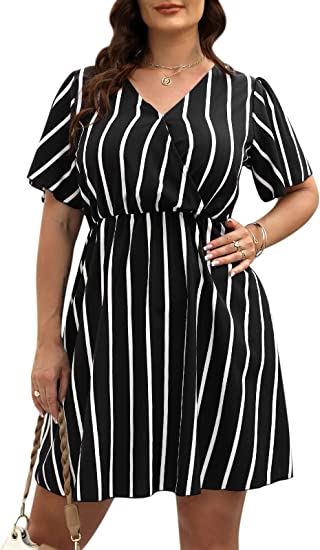 Nemidor Womens Casual V-Neck Plus Size Summer Boho Swing Wrap Dress with Pockets NEM266