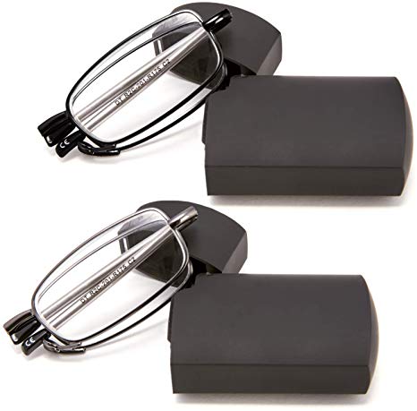 DOUBLETAKE Reading Glasses - 2 Pairs Folding Readers Includes Glasses Case