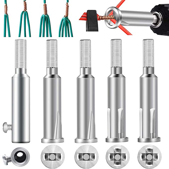 Wire Twisting Tool, Wire Stripper and Twister,4 Square 3 Way, 5 Way Twister with Extension Adapter Attachment for Power Drill Drivers (5 PCS)