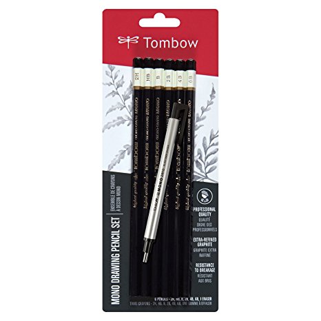 Tombow MONO Drawing Pencil, Combo Pack with Zero Eraser, Graphite 6-Pack