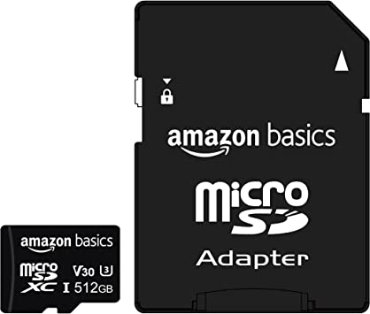 Amazon Basics - microSDXC-Speicherkarte, 512 GB, mit großem Adapter, A2, U3, lesegeschwindigkeit von bis zu 100 Mbit/s