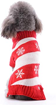 ABRRLO Dog Sweaters Christmas Outfits Costume Puppy Cat Winter Warm Knitwear Hoodies Sweatshirt Pet Clothes (XL, Red Whire Stripe Snow)