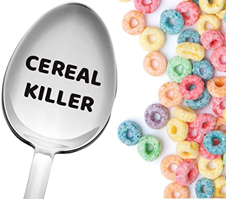 Cereal Killer Spoon by Weenca Engraved Large Cereal Spoon Clear Visible Text Made in Italy from 18/10 Stainless Steel Perfect for Cereal Lovers