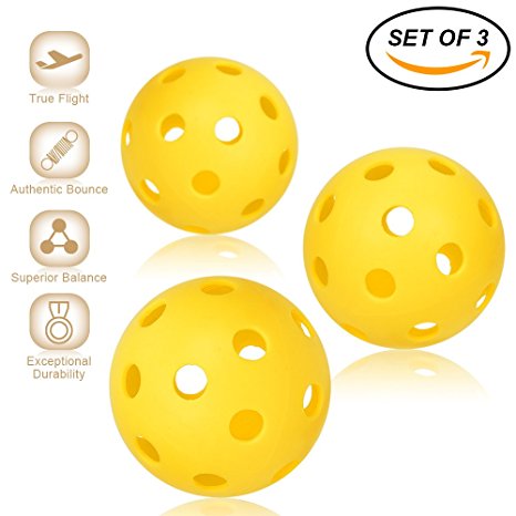 Pickleball Balls - Professional Patented 26 hole design Pickleball Balls Set Of 3 Outdoor & Indoor Pickleballs, High-Vis Optic Yellow Pickleball Balls