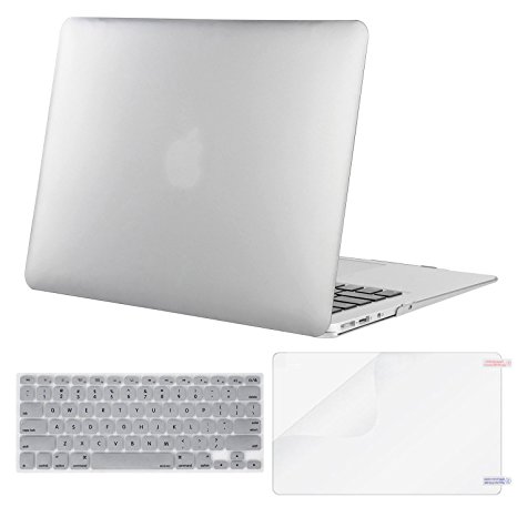 Mosiso Plastic Hard Case Shell with Keyboard Cover with Screen Protector for MacBook Air 13 Inch (Models: A1369 and A1466), Silver